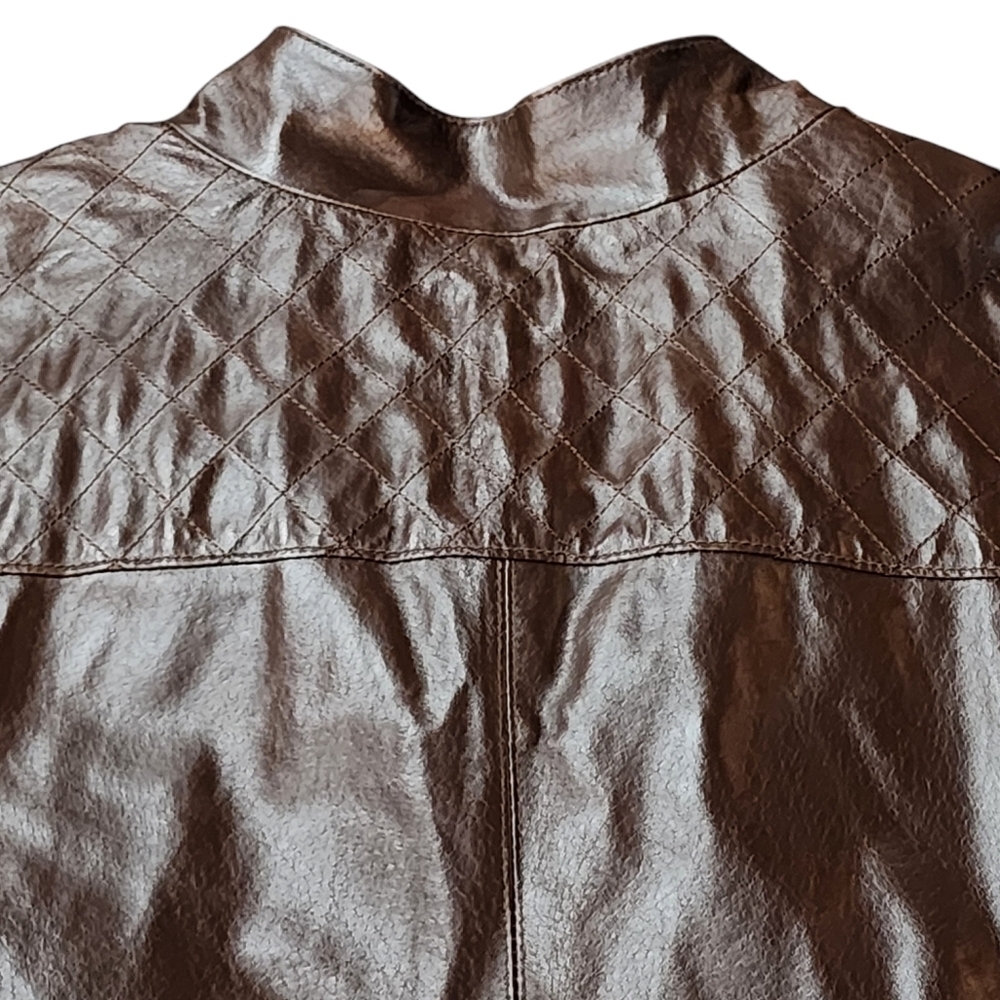 Jessica London Leather Jacket 26W Brown Plus Size 3X Quilted Moto - Picture 9 of 12